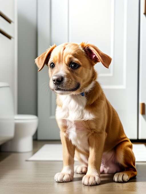 A dog waits patiently to use the bathroom after housebreaking and potty training with Lee's Dog Training